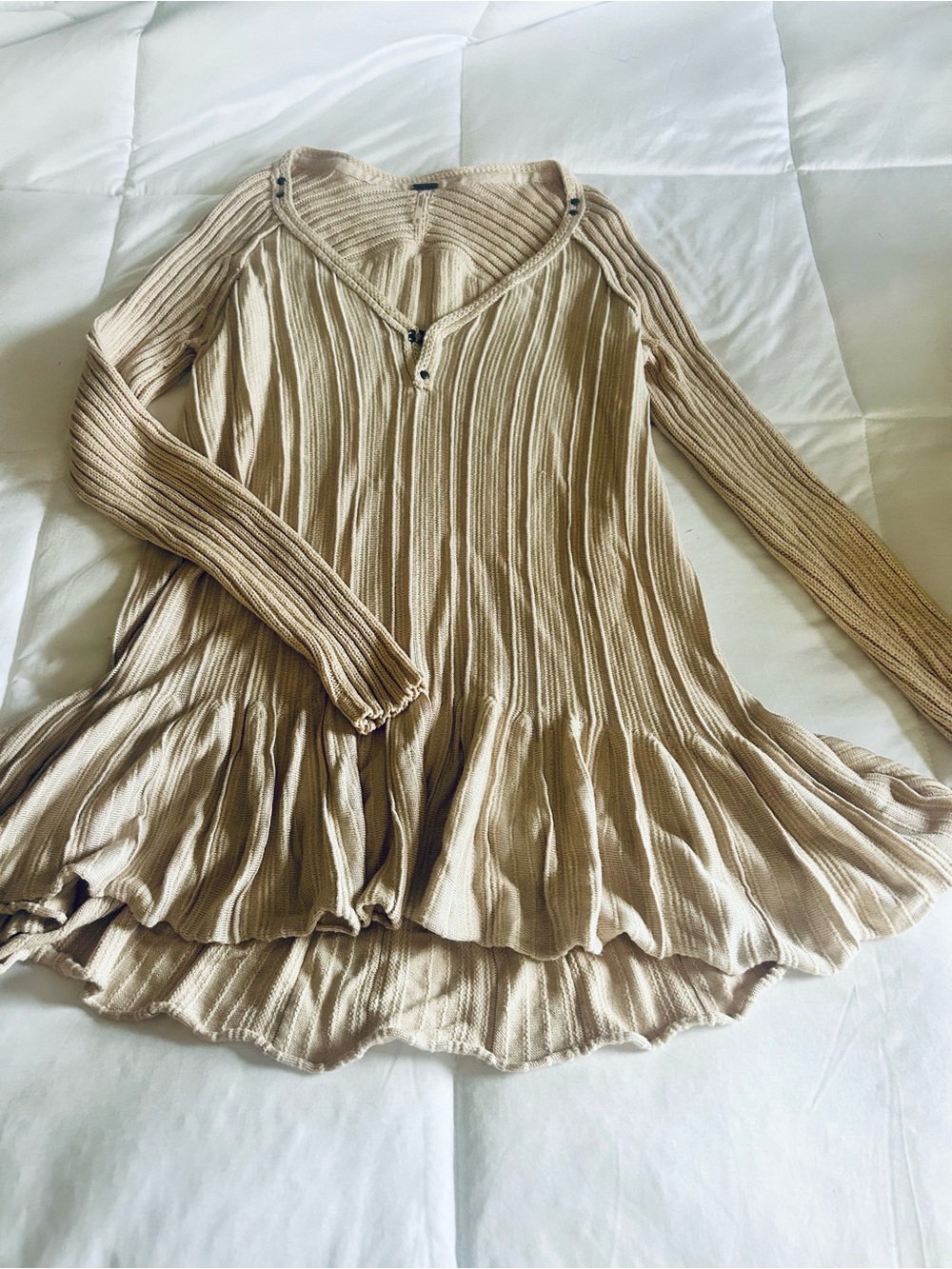 Free People Tan Ribbed Flared-Hem Tunic